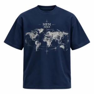 MFM 333 World Map Graphic T-Shirt Navy