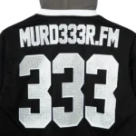murd333r fm hoodie close up